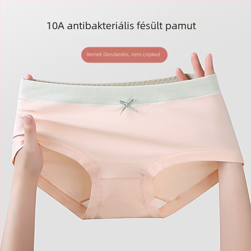 Női pamut alsónemű, lélegző, antibakteriális, középmagas derék, vékony nyári modell