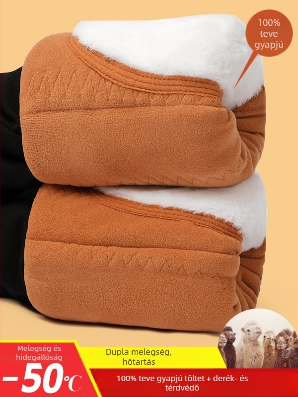 Női pamut nadrág Camel velúrral, téli külső viselethez, fleece belső, vastag melegítő nadrág, magas derék, térdvédelem, plusz méret