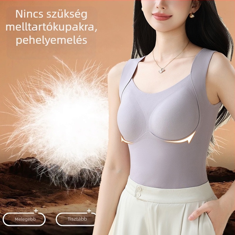 Női termikus top beépített kosarakkal, vastag tollbetéttel, kétoldalasan bolyhosított felület, alapszintű alsóruha varrás nélkül