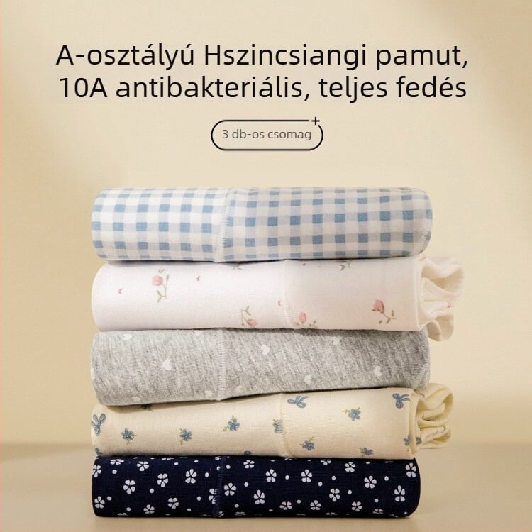 Női 100% pamut boxeralsó virágmintával, antibakteriális, pamut belső réteg a szeméremrészen, középmagas derék