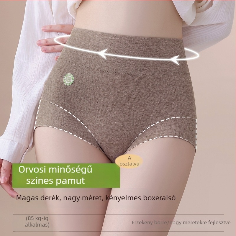 Női magas derekú pamut fehérnemű, orvosi minőség, antibakteriális, boxer-stílus, plusz méret, haskontroll