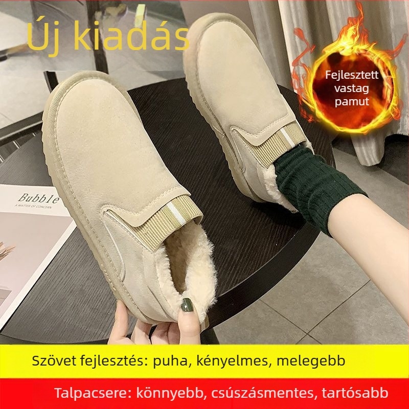 Női téli pamut csizma, bokáig érő, fleece béléssel, slip-on, gumírozott talp, felső része nem szövött anyagból