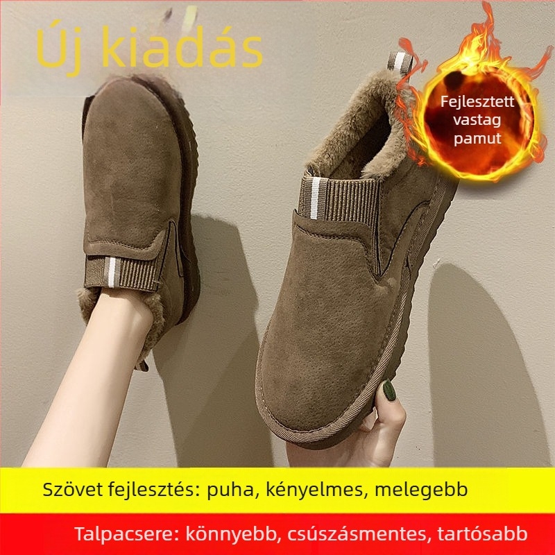 Női téli pamut csizma, bokáig érő, fleece béléssel, slip-on, gumírozott talp, felső része nem szövött anyagból