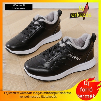 Női sportcipő bőrből készült felsőrésszel és szőrme béléssel, kerek orr, alacsony sarok 1–3 cm, fűzővel záródó, injektált talpú