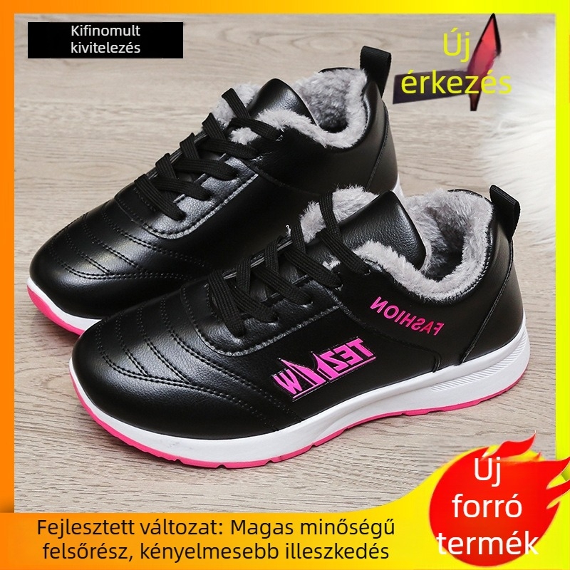 Női sportcipő bőrből készült felsőrésszel és szőrme béléssel, kerek orr, alacsony sarok 1–3 cm, fűzővel záródó, injektált talpú