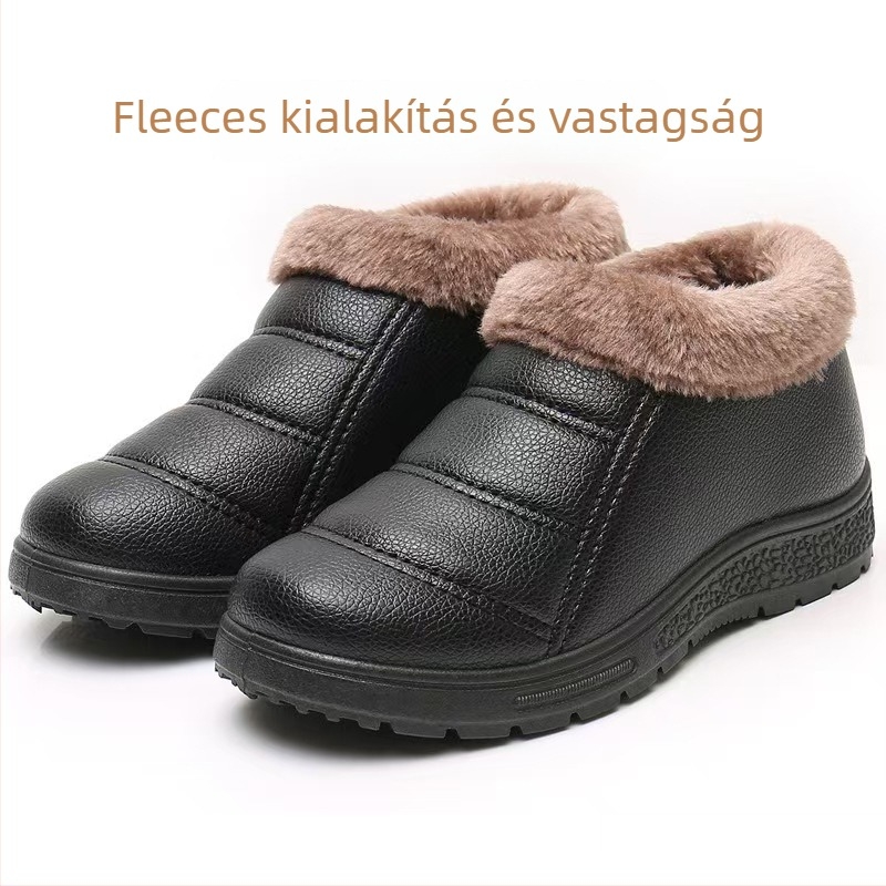 Női pamut téli cipő - lapos sarok, csúszásmentes, meleg, PU felsőrész vízálló, belső rövid plüss