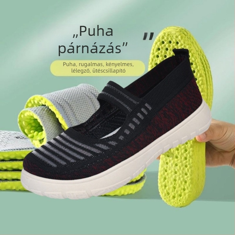 Férfi kézzel szőtt slip-on cipő — hálós felsőrész, gumi talp, nyári viselet