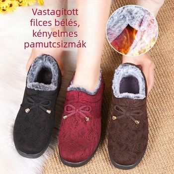Női téli pamutcipő fleece béléssel — felsőrész: pamut; belső: műszőrme plüss, talp: gumi, orr: kerek