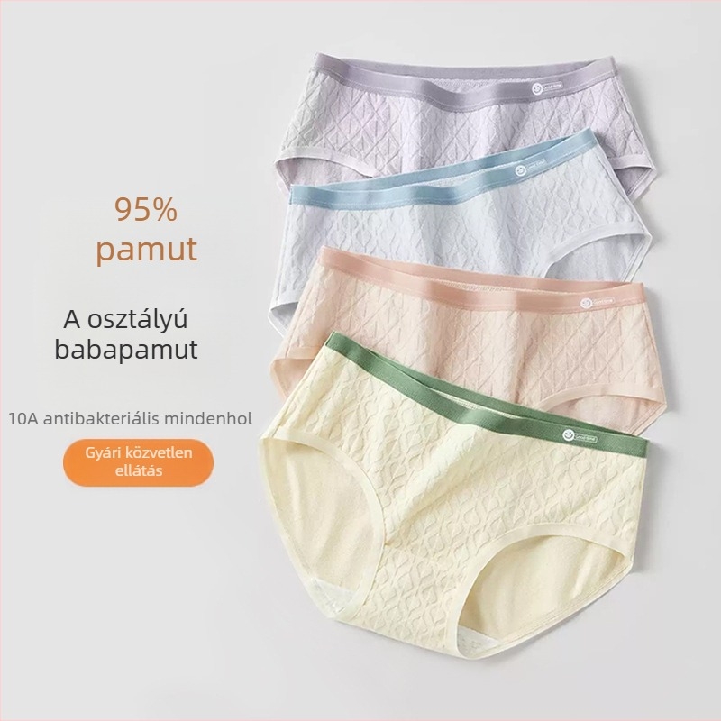 Női pamut alsónemű, A-kategória, hosszabb ágyékkal (10A), antibakteriális, lélegző, 100% pamut