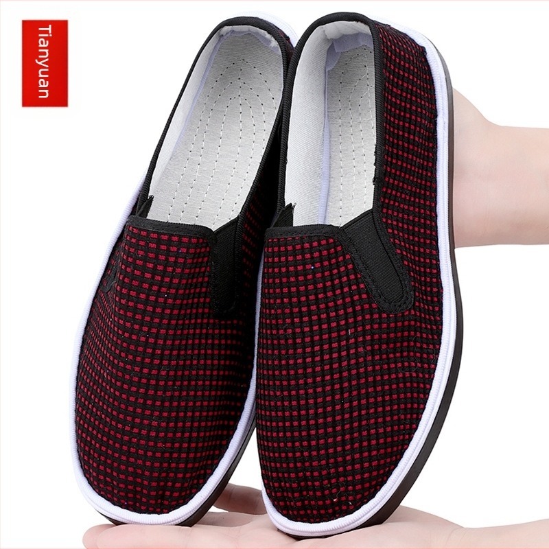 Textil Slip-On cipő marhaínból készült talppal, alacsony felső rész, pamut felső, kerek orr