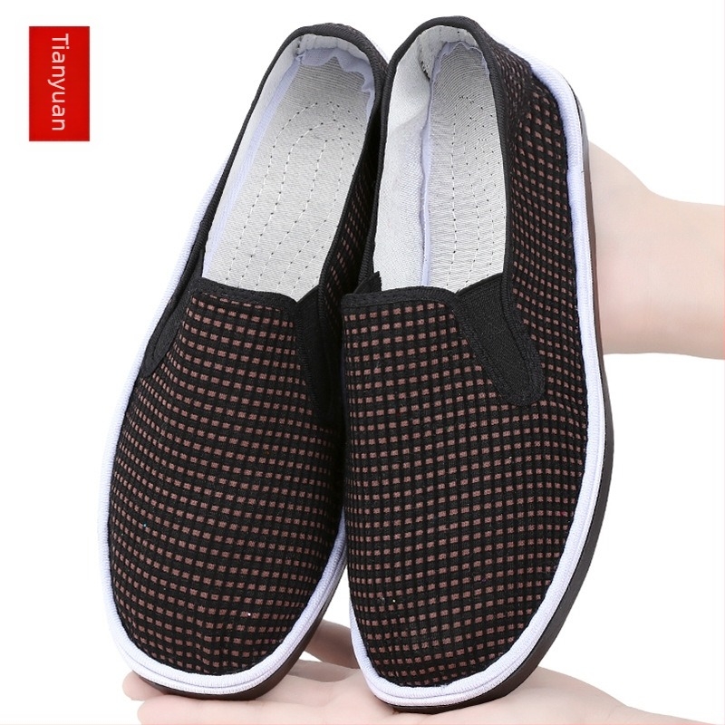 Textil Slip-On cipő marhaínból készült talppal, alacsony felső rész, pamut felső, kerek orr