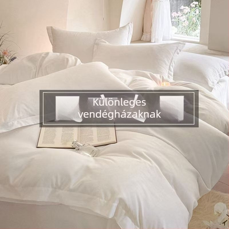 Hotel minőségű 100% pamut ágyneműkészlet, négy darabos, tiszta fehér, dunyház, lepedők és párnahuzatok, twill szövés, reaktív festés