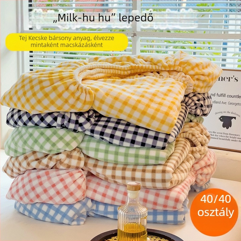 Tej velvet gumis lepedő téli vastag, kockás mintázat, meleg, 1,5 m ágyhoz