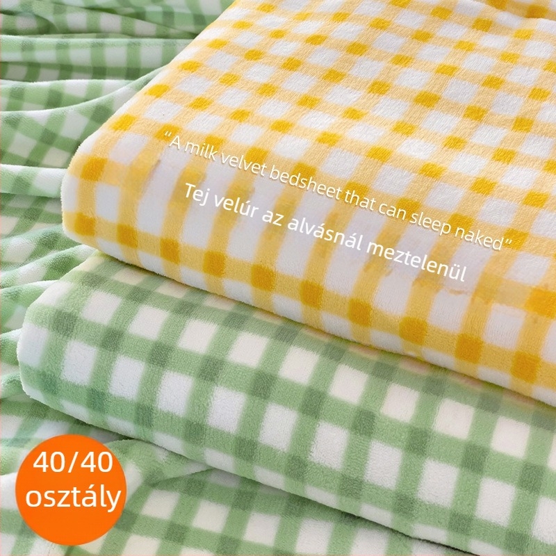 Tej velvet gumis lepedő téli vastag, kockás mintázat, meleg, 1,5 m ágyhoz