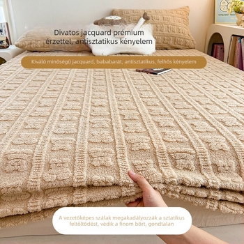 Téli vastag meleg tej-velúr jacquard ágyneműhuzat, gumis lepedő és Simmons fleece matracvédő – egy darab