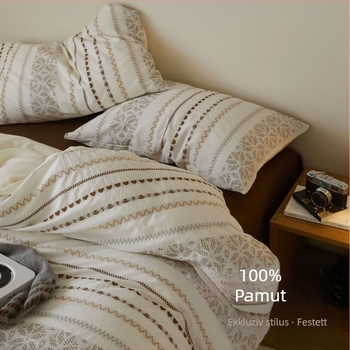 Prémium A-kategóriás 100% pamutból készült négy részes ágyneműkészlet, színes fonalas hímzéssel és vintage jacquard mintával, paplanhuzat és lepedő