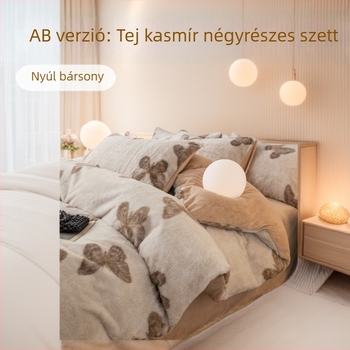 AB verziós nyomtat nyuszi mintás tej velúr kétoldalas 4 részes ágyneműkészlet - ősz-tél, két személyre