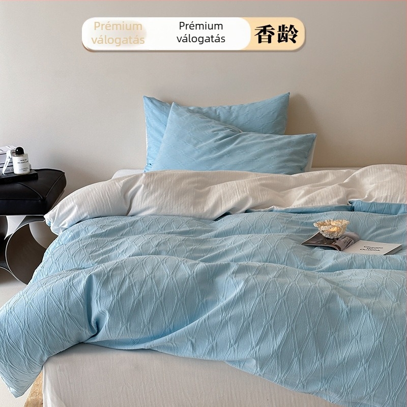 Vintage piros pamut jacquard ágynemű négy részes készlet – egyszínű, 100% pamut, reaktív színezés, modern minimalista stílus