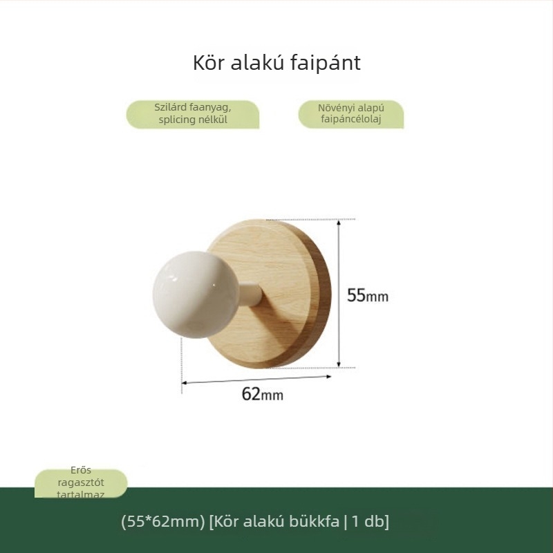 Diófából készült tömörfa kampó, falra szerelhető ragasztóval, ruhák és sapkák akasztására, egyetlen kampó, könnyed luxus stílus, teherbírás 10–15 kg