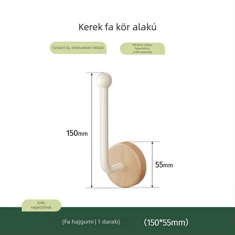 Diófából készült tömörfa kampó, falra szerelhető ragasztóval, ruhák és sapkák akasztására, egyetlen kampó, könnyed luxus stílus, teherbírás 10–15 kg
