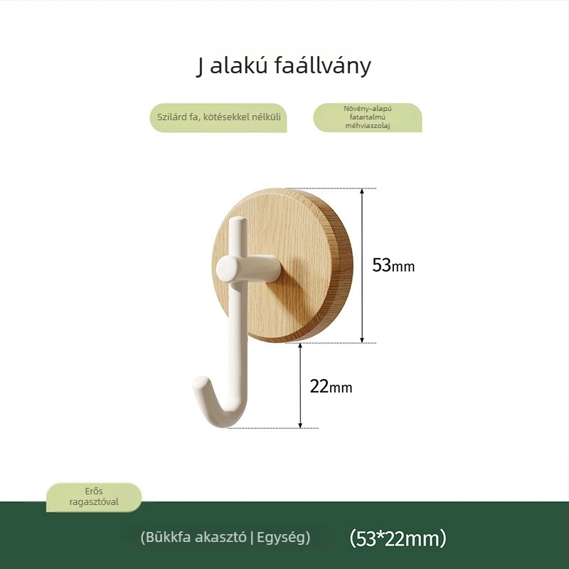 Diófából készült tömörfa kampó, falra szerelhető ragasztóval, ruhák és sapkák akasztására, egyetlen kampó, könnyed luxus stílus, teherbírás 10–15 kg