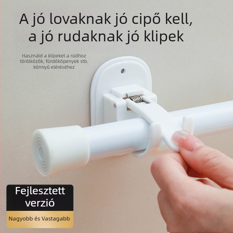 Lyukasztás nélküli függönyrúdszög teleszkópos karral – ABS, japán stílusú, egyetlen horoggal