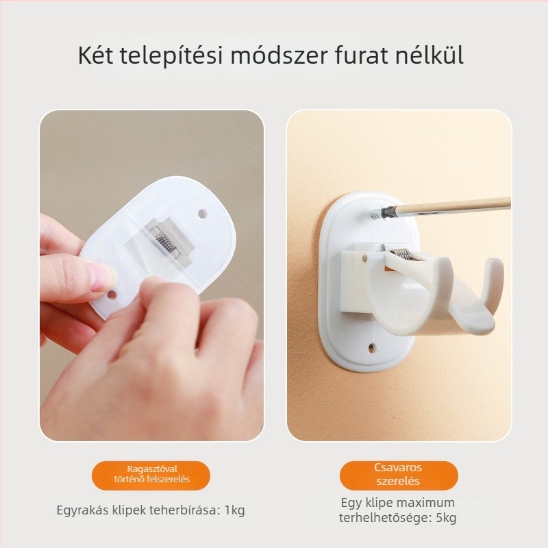 Lyukasztás nélküli függönyrúdszög teleszkópos karral – ABS, japán stílusú, egyetlen horoggal