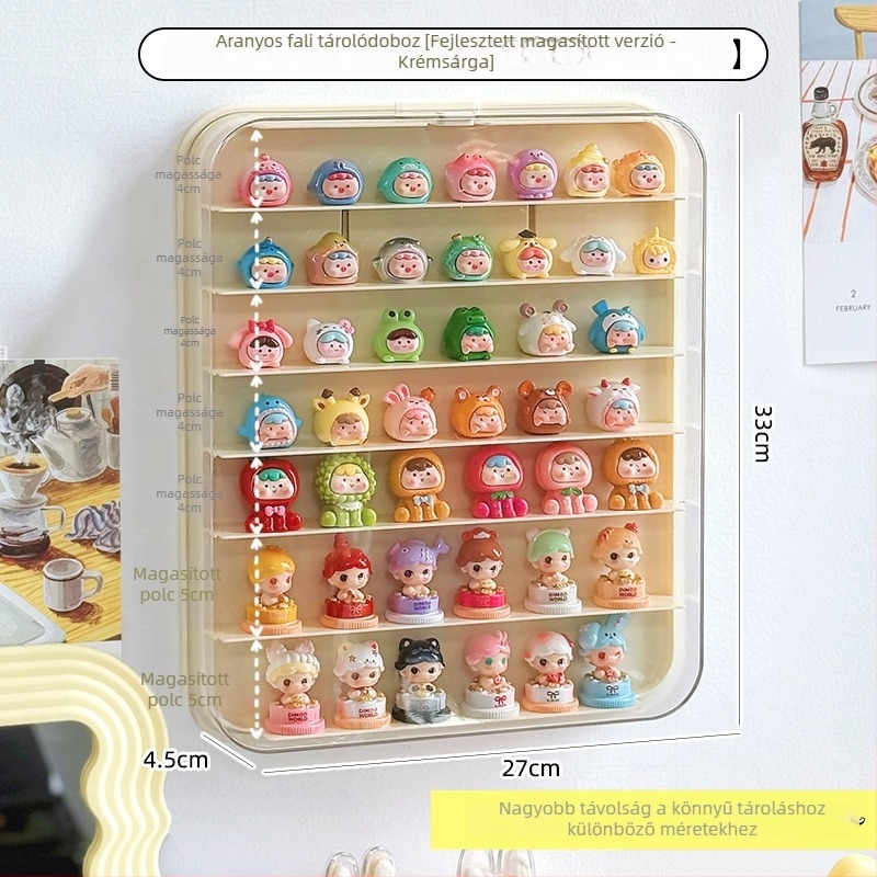 Fali falon rögzített figurakiállító doboz, műanyagból, porálló, 1 L kapacitás, modern minimalista stílus, modell 111111111