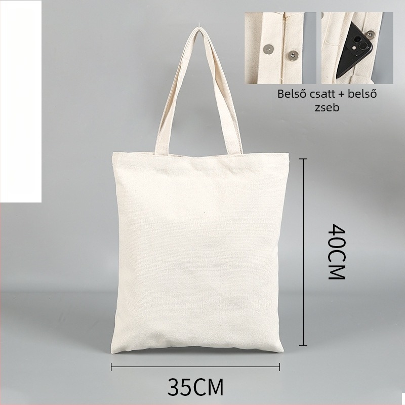 Vászon tote táska testre szabható logóval, gépi nyomtatás, alja és oldalai, általános csomagolási felhasználás
