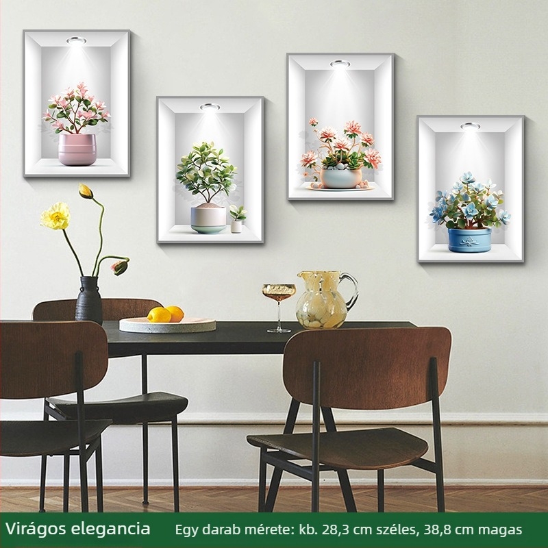 PVC falikép készlet, nordic nappalira, két darab, hátteret díszítő növények és aranyos állatok mintákkal, vízálló.