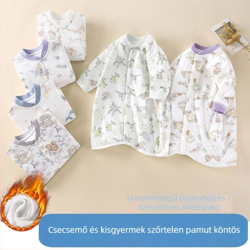 Újszülött quiltelt overál alvózsákkal, kasmírtöltő, 100% pamut, őszi-téli, friss és chic