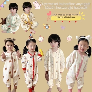 Baba hálózsák hosszú ujjak, elválasztott lábakkal – minden évszakra, 95% pamut anyag, pamut bélés, pamut töltőanyag, vastagított, mesefigurás minta