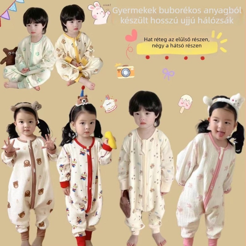 Baba hálózsák hosszú ujjak, elválasztott lábakkal – minden évszakra, 95% pamut anyag, pamut bélés, pamut töltőanyag, vastagított, mesefigurás minta