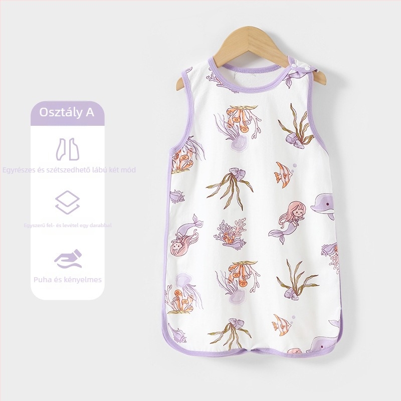 Baba alvózsák mellény-stílusban – külső és bélés 100% pamut, töltet pamut, vékony, nylon cipzár, nedvesség-elvezetés, nyár–tavasz–ősz idejére, újszülött 0–1 év