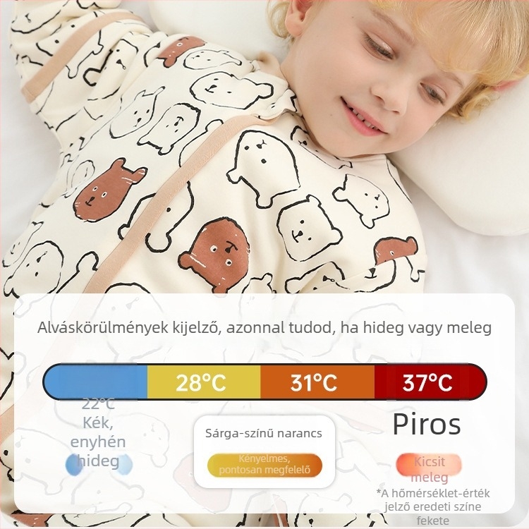 Gyerekeknek alvózsák állandó hőmérséklettel, pamutanyag (95%+), pamut bélés, rajzfilm mintázat, levehető ujjak, vastag kivitel