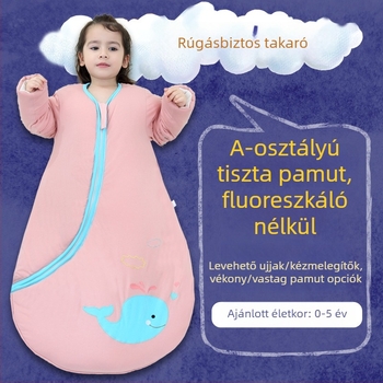 Téli pamut baba- és gyerek hálózsák, vastag és meleg, növekedő méretű dizájn, levehető ujjaival