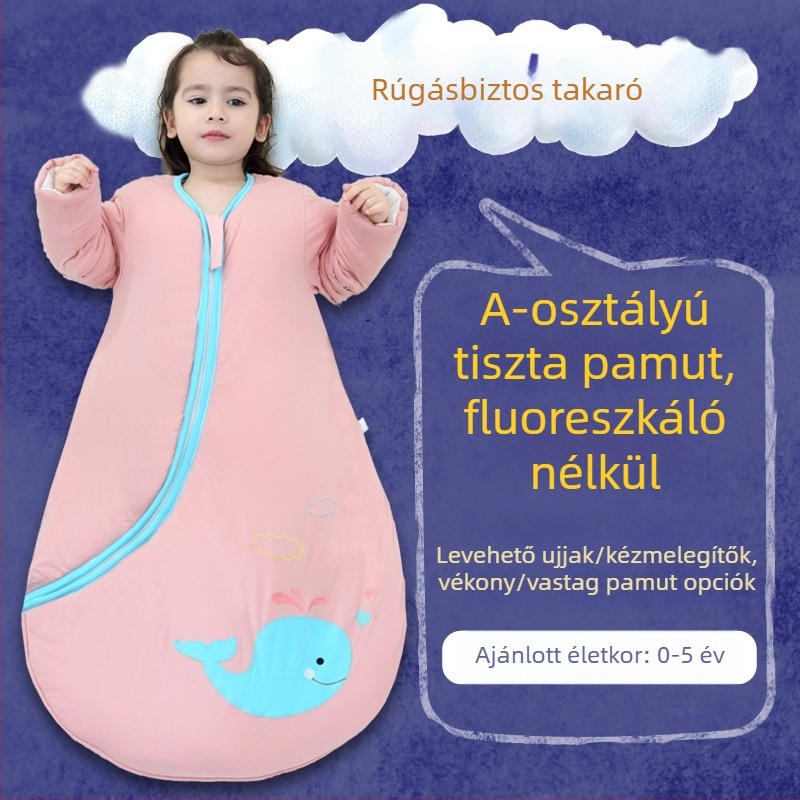 Téli pamut baba- és gyerek hálózsák, vastag és meleg, növekedő méretű dizájn, levehető ujjaival