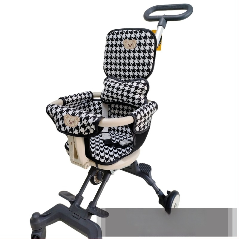 Babakocsi ülés párna houndstooth mintával, egész éves univerzális használathoz, teljes körű lefedettség, vastított párnázat (anyag: vászon, len)