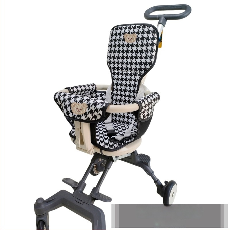 Babakocsi ülés párna houndstooth mintával, egész éves univerzális használathoz, teljes körű lefedettség, vastított párnázat (anyag: vászon, len)