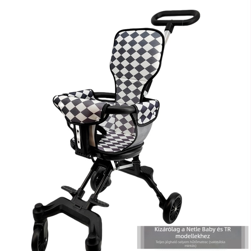 Babakocsi ülés párna houndstooth mintával, egész éves univerzális használathoz, teljes körű lefedettség, vastított párnázat (anyag: vászon, len)