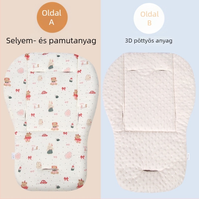Pamut babakocsi alátét - előoldal Crepe pamut, hátoldal puha anyag; 0-3 éveseknek