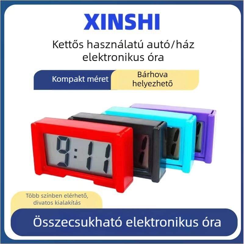 Ébresztőóra kettős oldalú LCD kijelzővel, naptárral és dekoratív funkciókkal; elektronikus mozgás, akkumulátoros tápegység