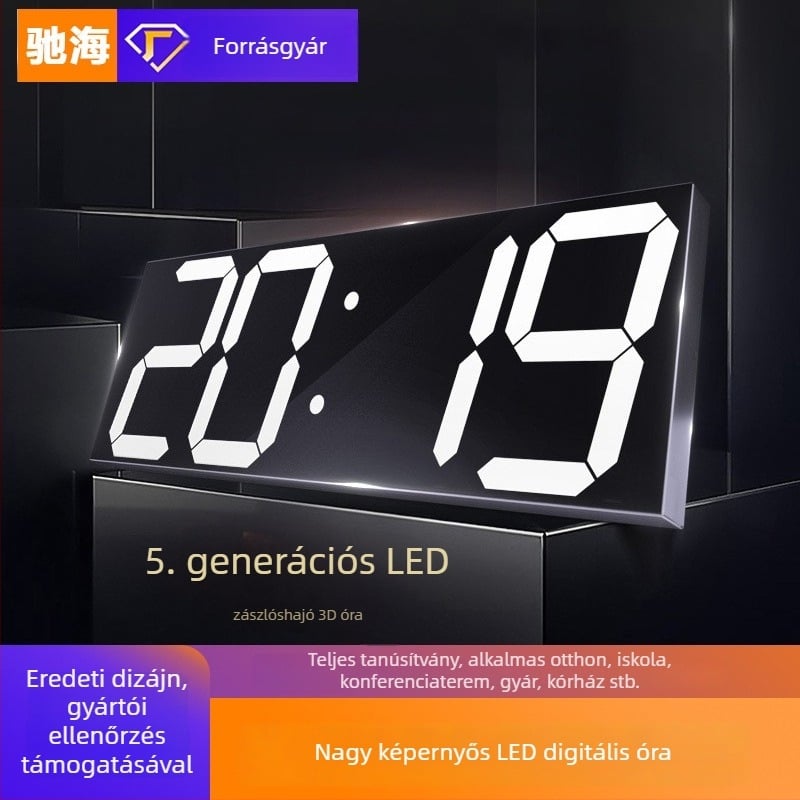 LED digitális falióra, téglalap alakú, hőmérő, naptár és ébresztő
