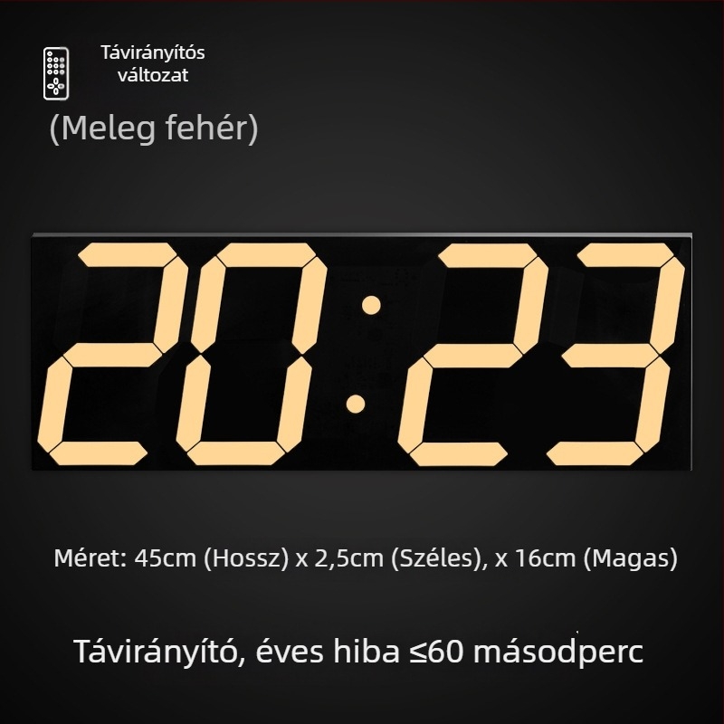 LED digitális falióra, téglalap alakú, hőmérő, naptár és ébresztő