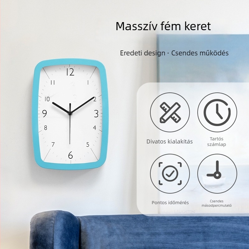 Fali óra MX613BL-6168S — téglalap alakú, sweep másodperces mozgás, fém ház, bevont papíralapú számlap, elemről működik