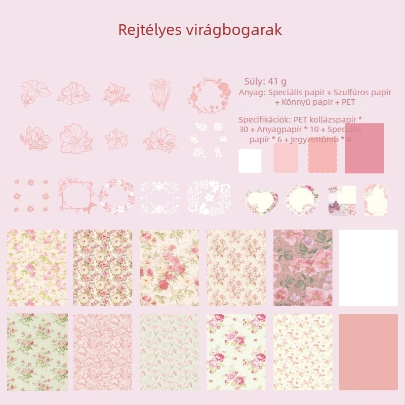 Naplópapír csomag retro alappapírral és dekoratív matricákkal | Márka: Dyeing; Anyag: Papír; Technika: Nyomtatás; Súly: 42 g/zacskó; Doboz: 800 db.