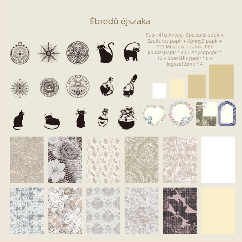 Naplópapír csomag retro alappapírral és dekoratív matricákkal | Márka: Dyeing; Anyag: Papír; Technika: Nyomtatás; Súly: 42 g/zacskó; Doboz: 800 db.