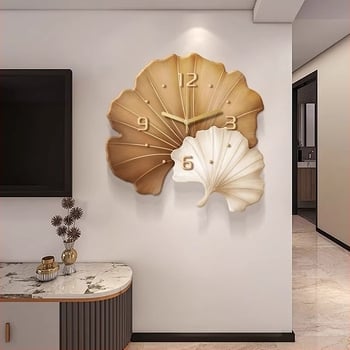 Fali óra ginkgo levél alakú virág dizájn-nal, ugró másodperces mozgás, analóg mutatók, külső tápegység