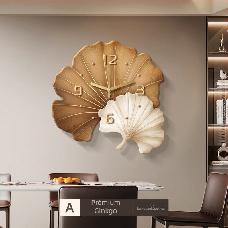 Fali óra ginkgo levél alakú virág dizájn-nal, ugró másodperces mozgás, analóg mutatók, külső tápegység