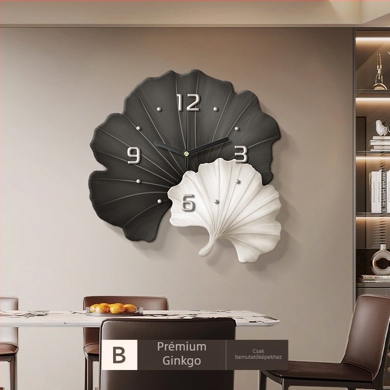 Fali óra ginkgo levél alakú virág dizájn-nal, ugró másodperces mozgás, analóg mutatók, külső tápegység
